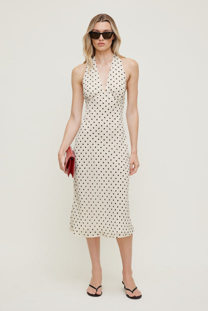 Elena Halter Midi Dress Beige - Dynamite