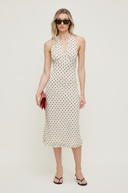 Elena Halter Midi Dress Beige - Dynamite
