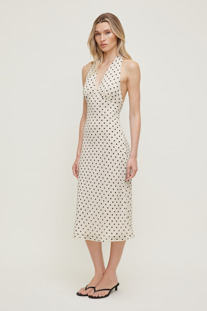 Elena Halter Midi Dress Beige - Dynamite