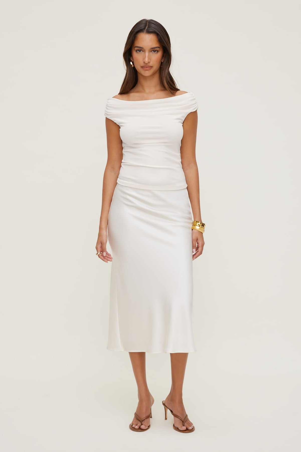 Off Shoulder Mesh Top White - Dynamite