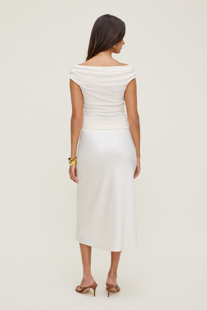 Off Shoulder Mesh Top White - Dynamite