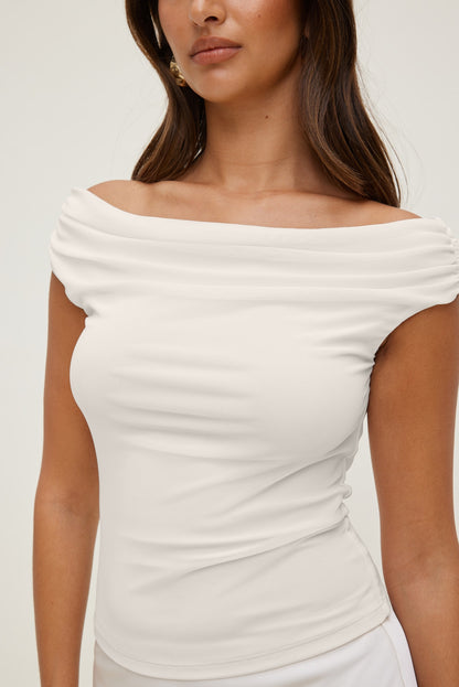 Off Shoulder Mesh Top White - Dynamite