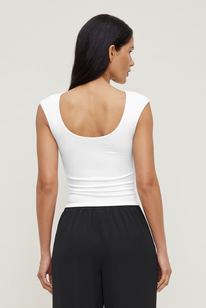 Sculpt Cap Sleeve T Shirt White - Dynamite
