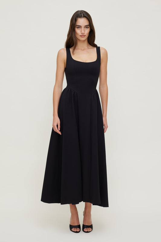 Irina Ponte Midi Dress Black - Dynamite