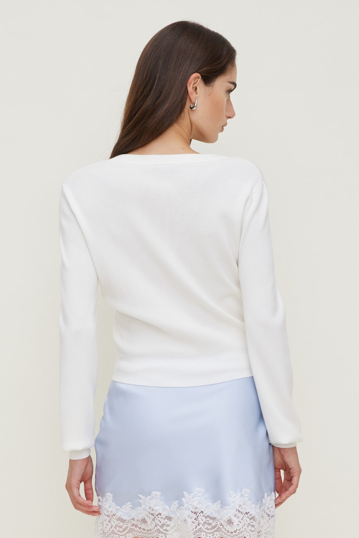 Rebecca Crewneck Cardigan White - Dynamite