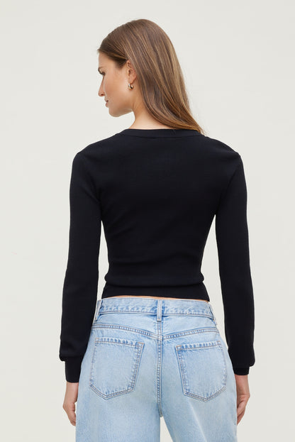 Rebecca Crewneck Cardigan Black - Dynamite