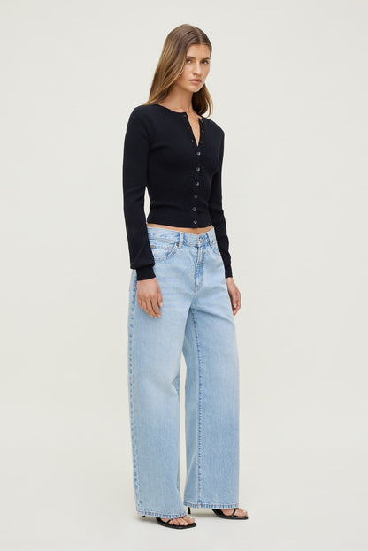 Rebecca Crewneck Cardigan Black - Dynamite
