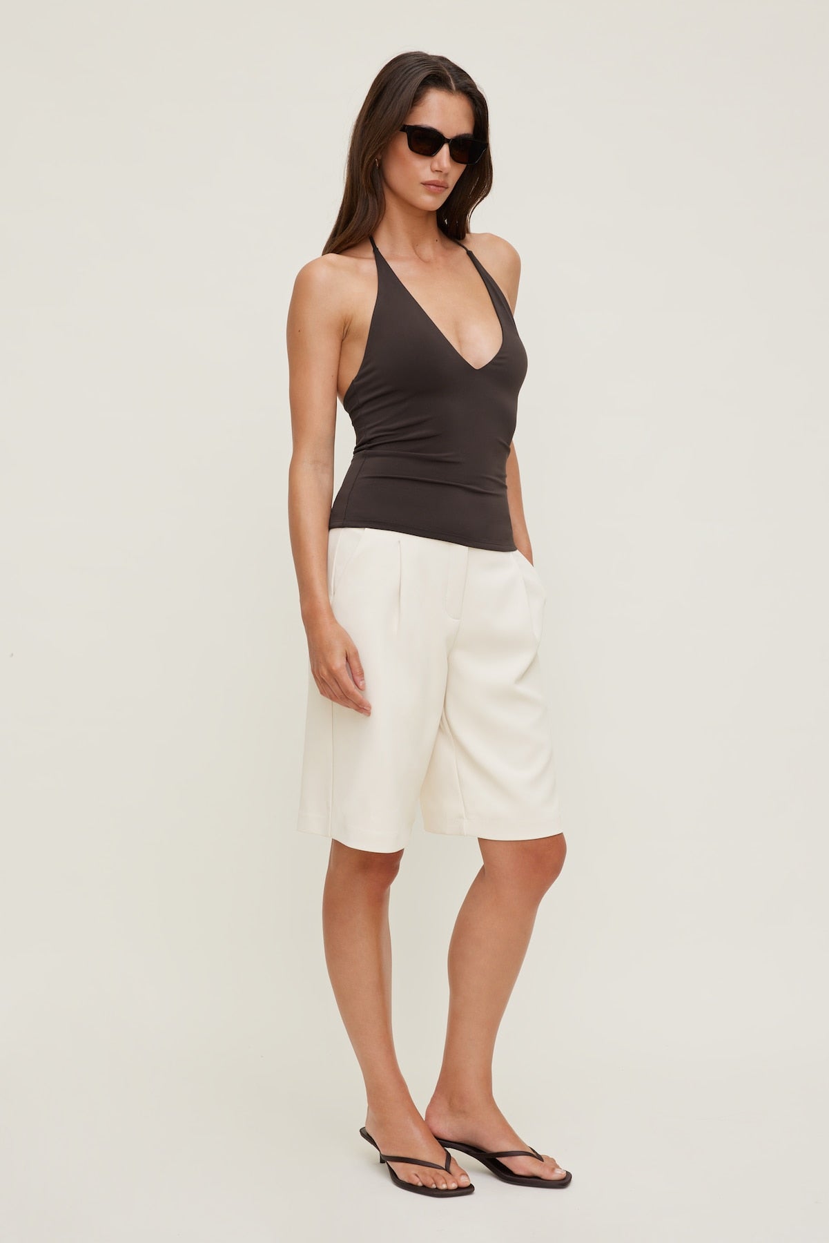 Sculpt Plunge Halter Top Brown - Dynamite