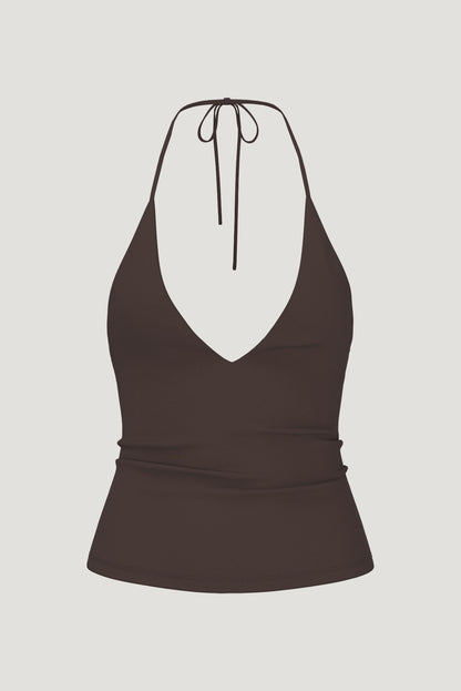 Sculpt Plunge Halter Top Brown - Dynamite