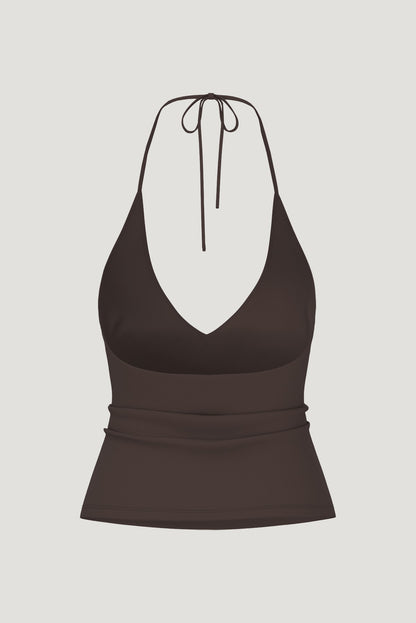 Sculpt Plunge Halter Top Brown - Dynamite