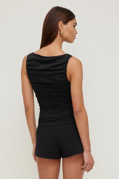 Ruched Mesh Tank Top Black - Dynamite