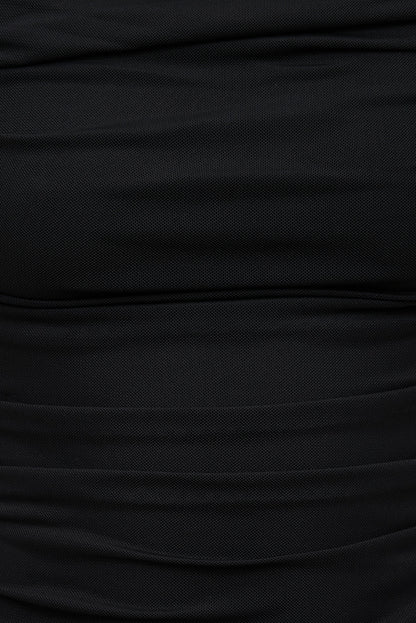 Ruched Mesh Tank Top Black - Dynamite