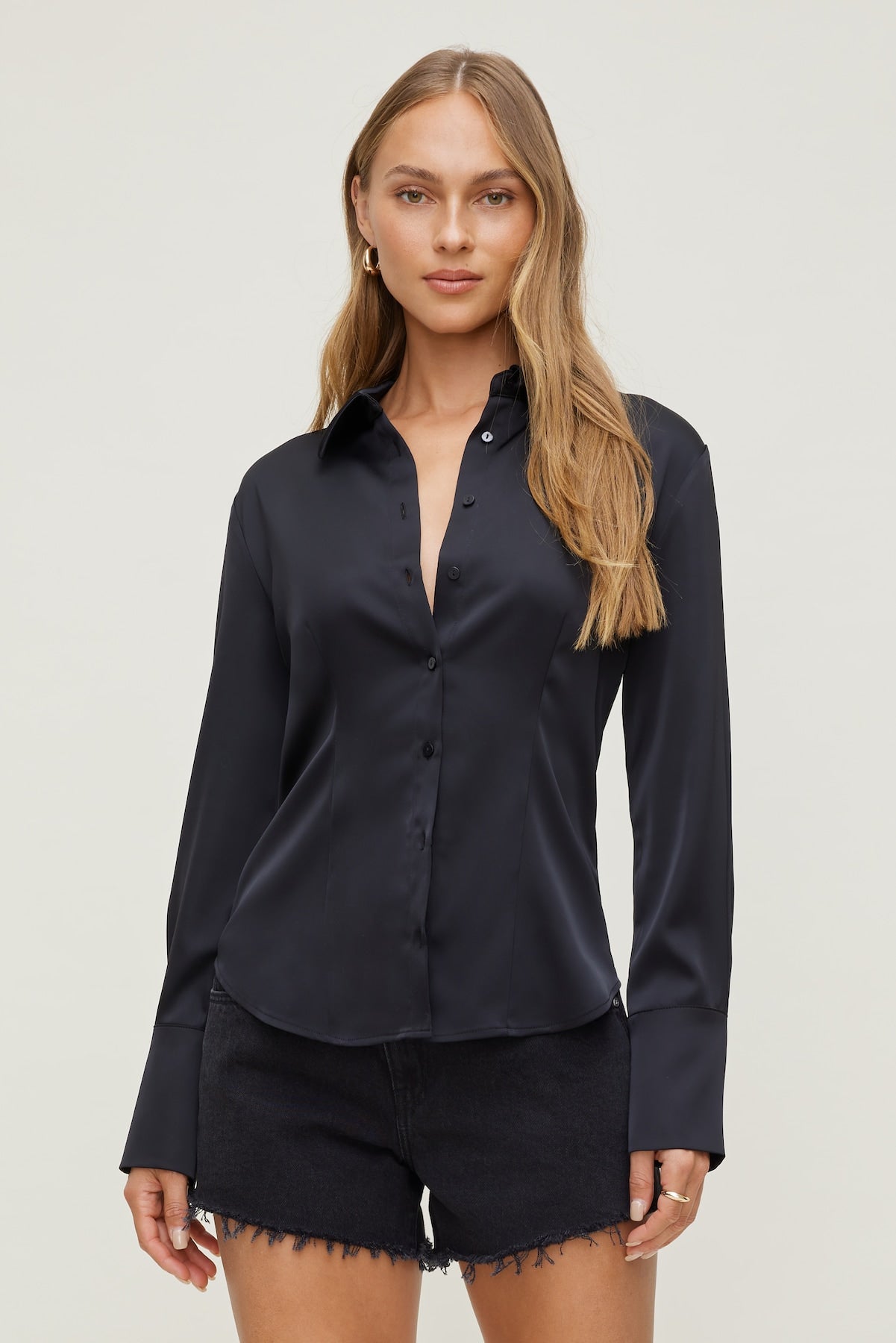 Eva Cinched Satin Shirt Black - Dynamite