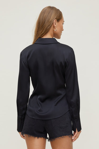 Eva Cinched Satin Shirt Black - Dynamite