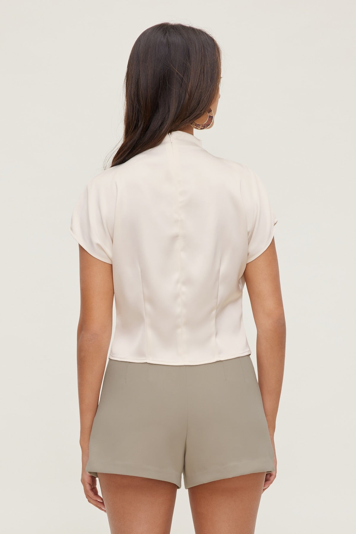 Ella Layered Satin Blouse Beige - Dynamite