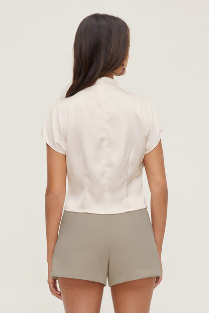 Ella Layered Satin Blouse Beige - Dynamite