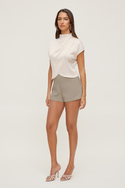 Ella Layered Satin Blouse Beige - Dynamite
