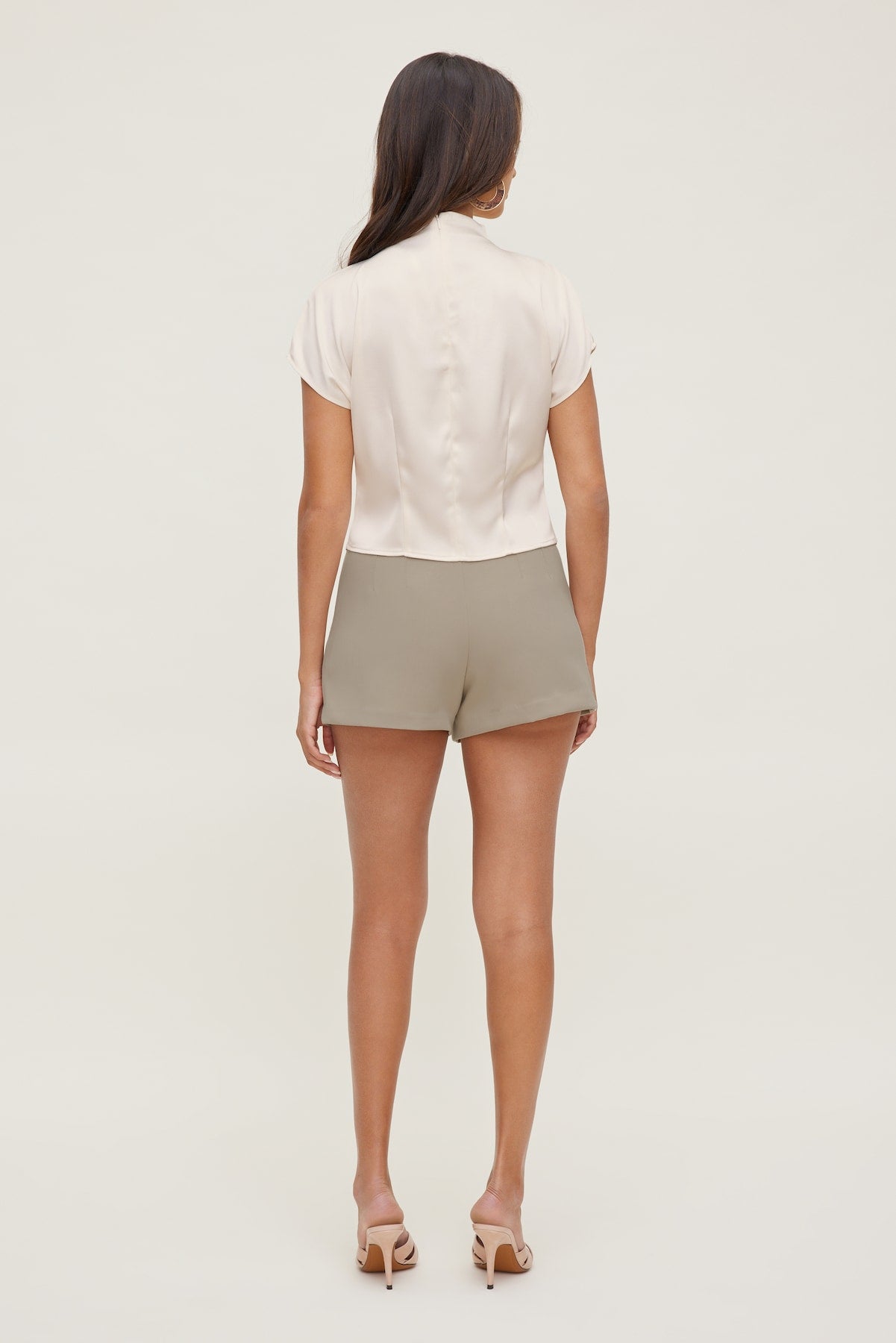 Ella Layered Satin Blouse Beige - Dynamite