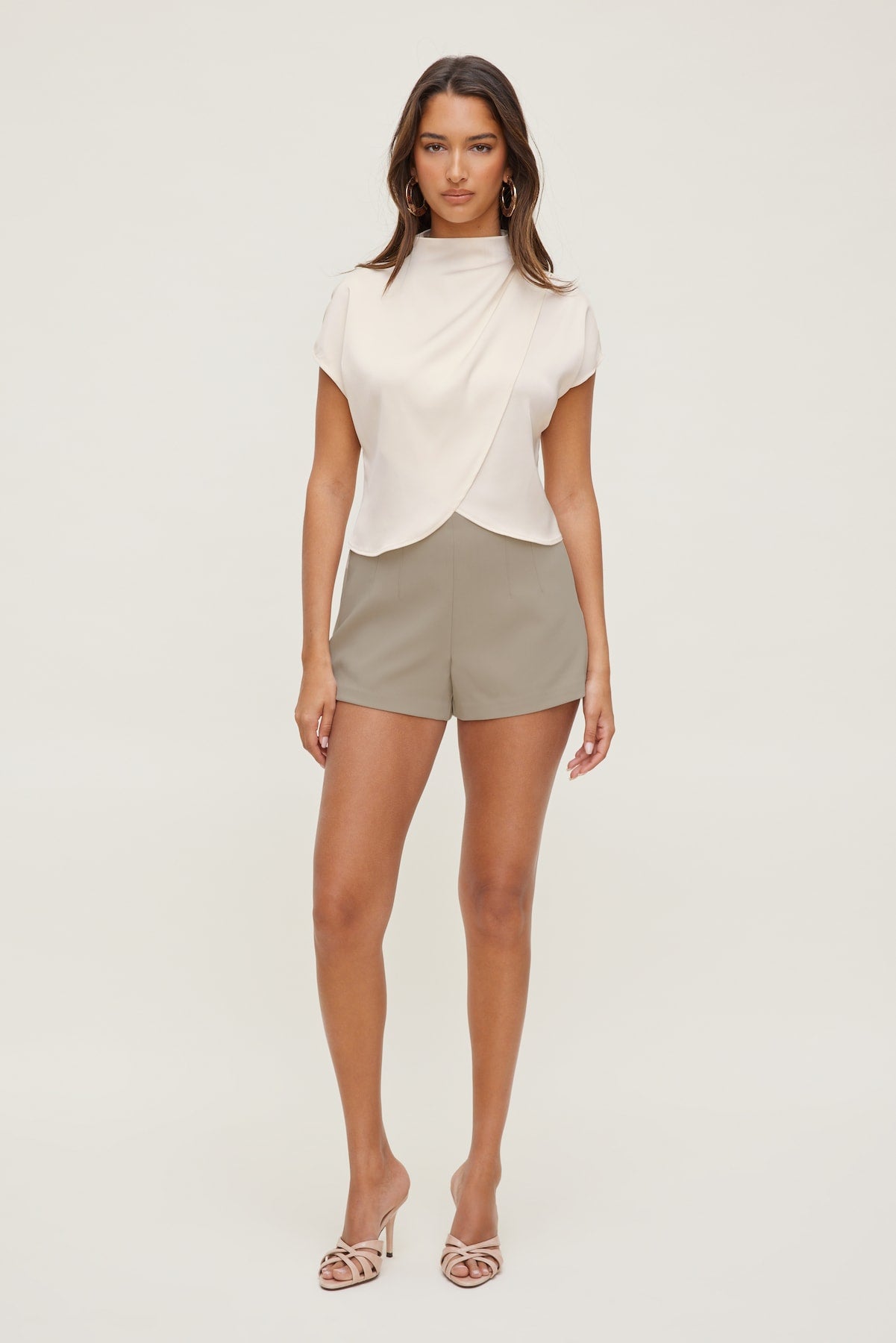 Ella Layered Satin Blouse Beige - Dynamite