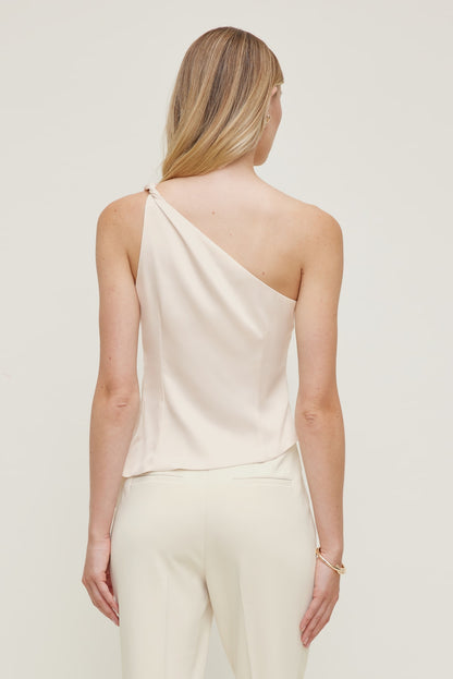 Single Shoulder Satin Top Beige - Dynamite