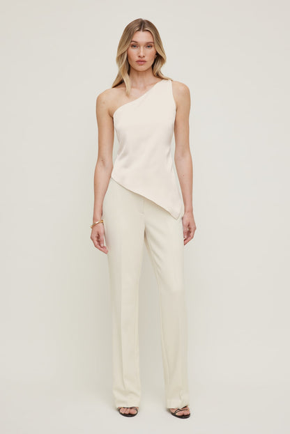 Single Shoulder Satin Top Beige - Dynamite