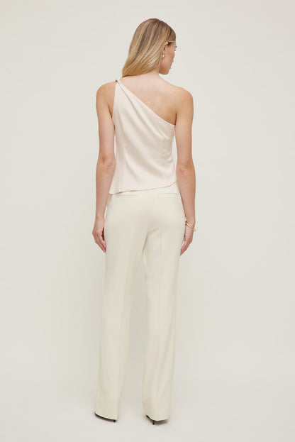 Single Shoulder Satin Top Beige - Dynamite