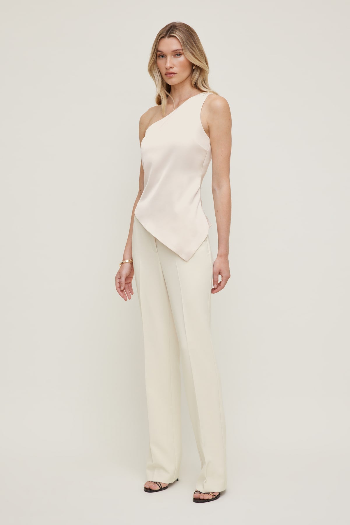 Single Shoulder Satin Top Beige - Dynamite