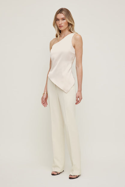 Single Shoulder Satin Top Beige - Dynamite