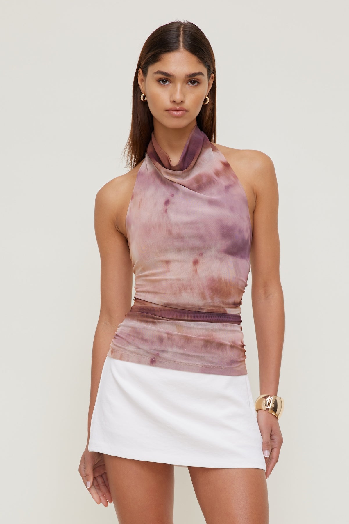 Draped Mesh Halter Top Pink - Dynamite