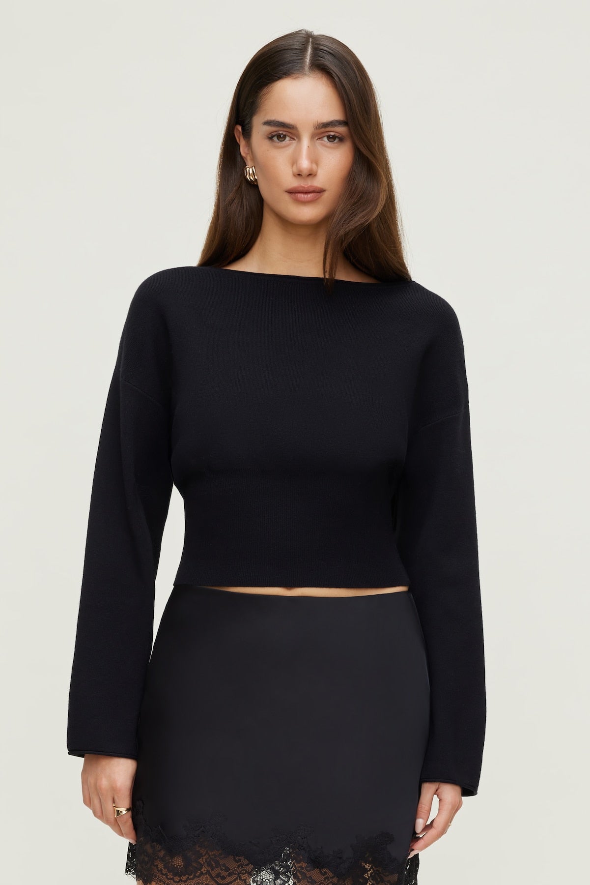 Cinched Boat Neck Sweater Black - Dynamite