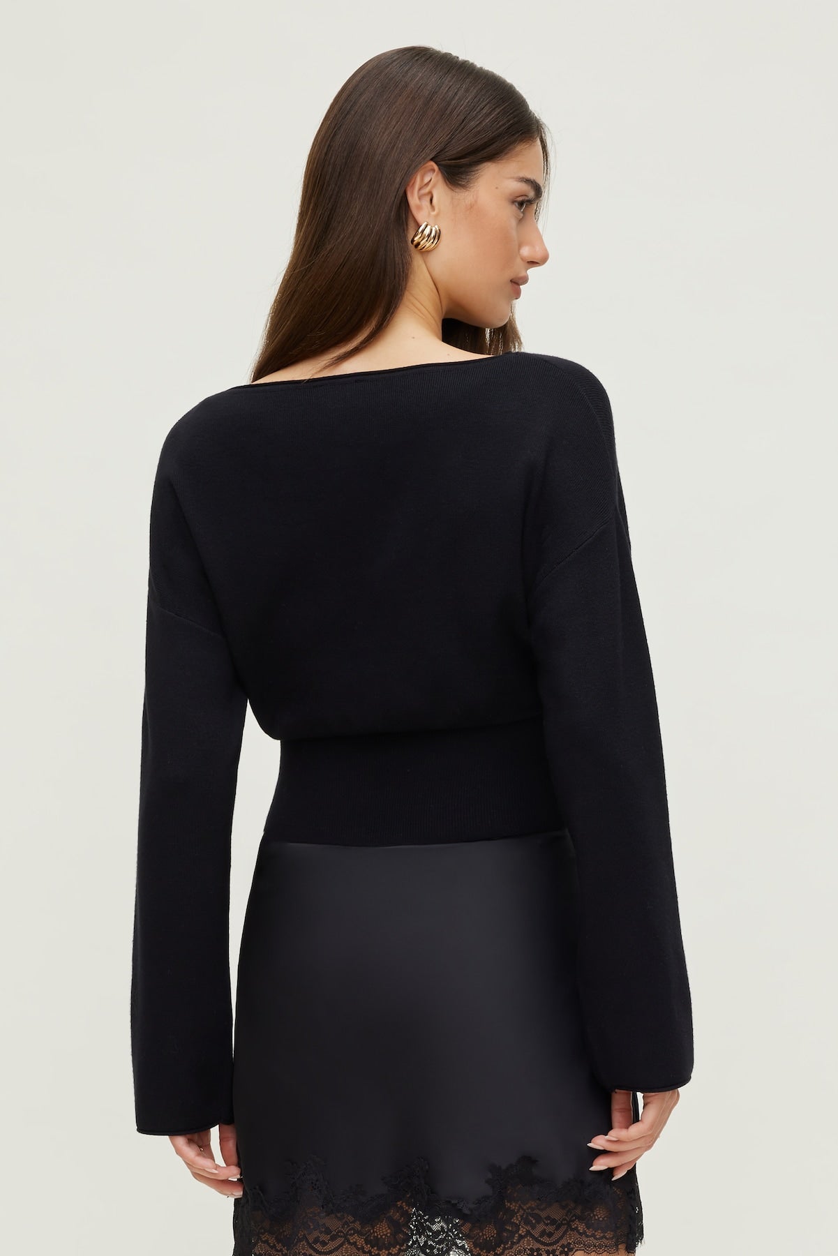 Cinched Boat Neck Sweater Black - Dynamite