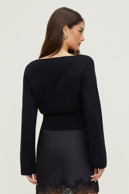 Cinched Boat Neck Sweater Black - Dynamite