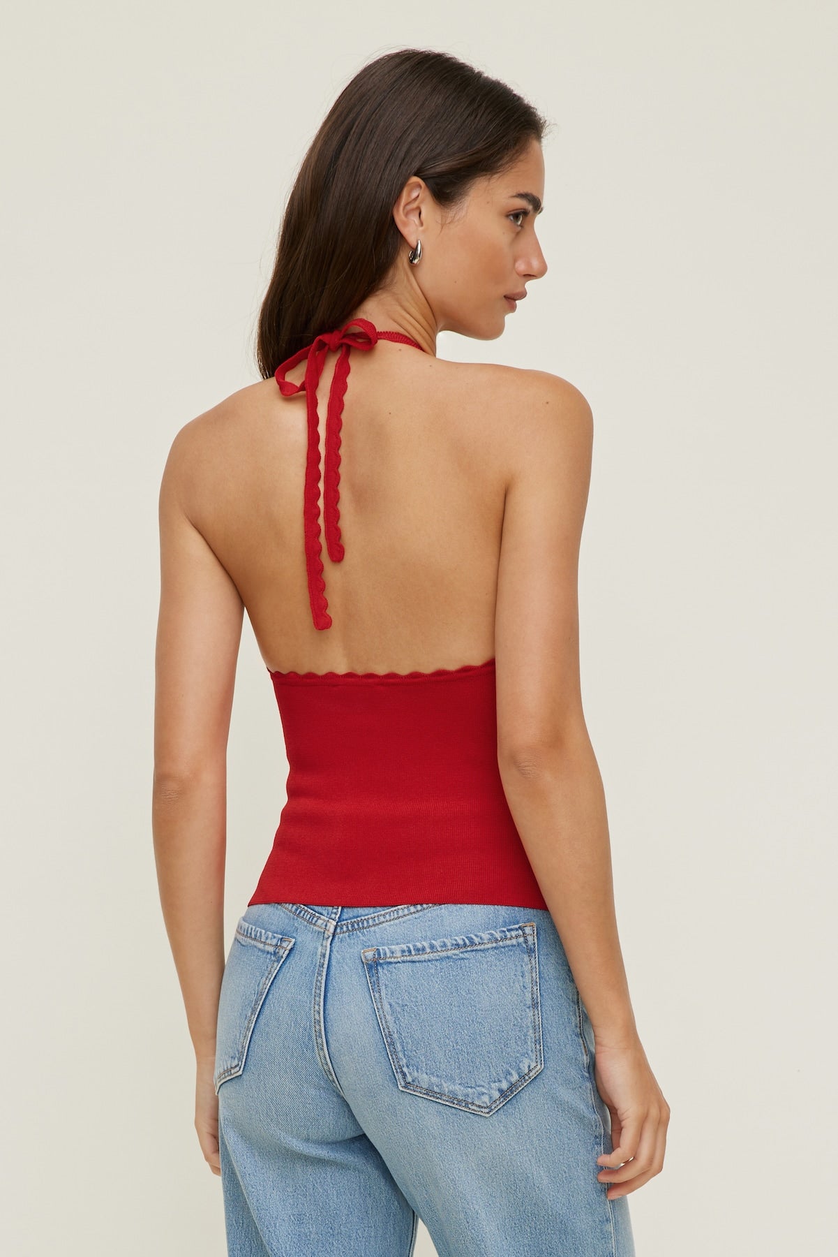 Scallop Trim Sweater Halter Top RED - Dynamite