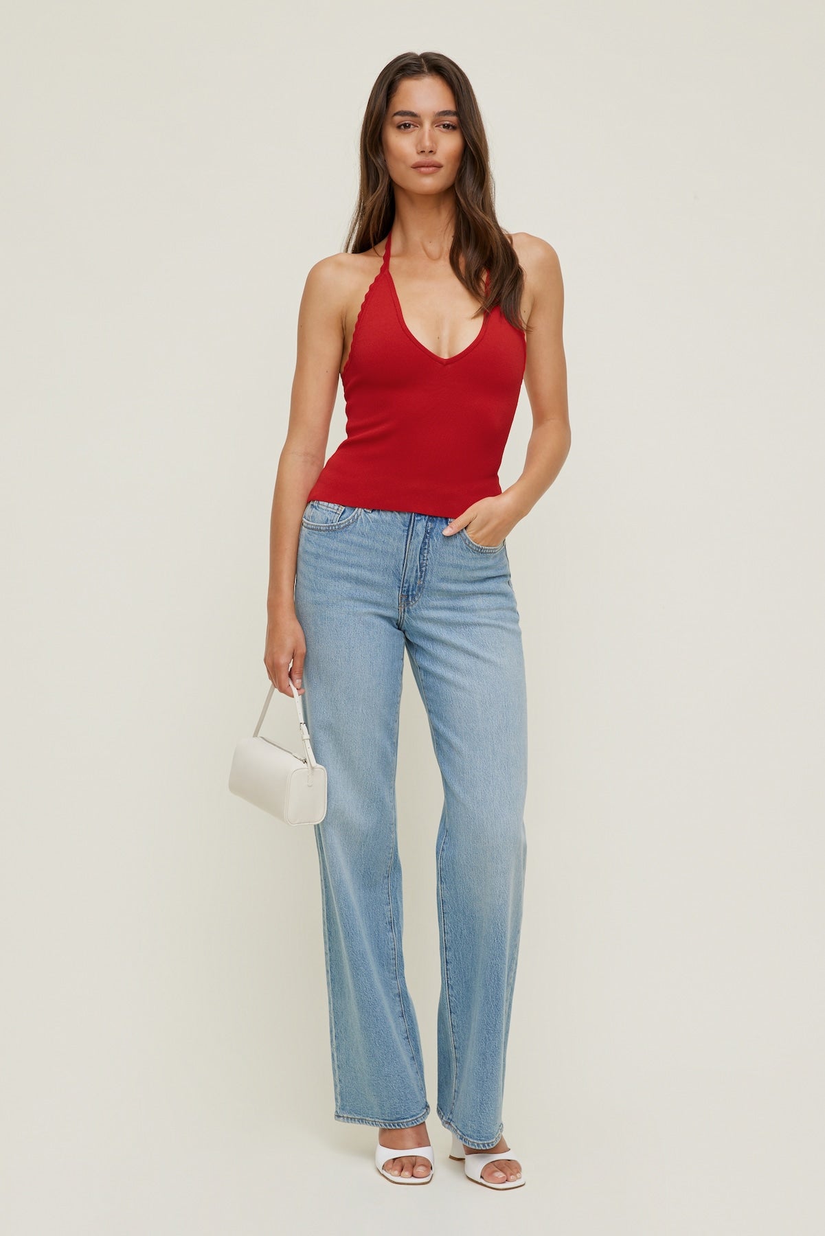 Scallop Trim Sweater Halter Top RED - Dynamite