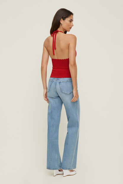 Scallop Trim Sweater Halter Top RED - Dynamite