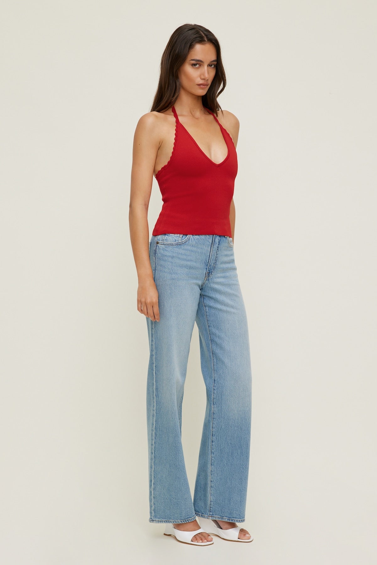 Scallop Trim Sweater Halter Top RED - Dynamite