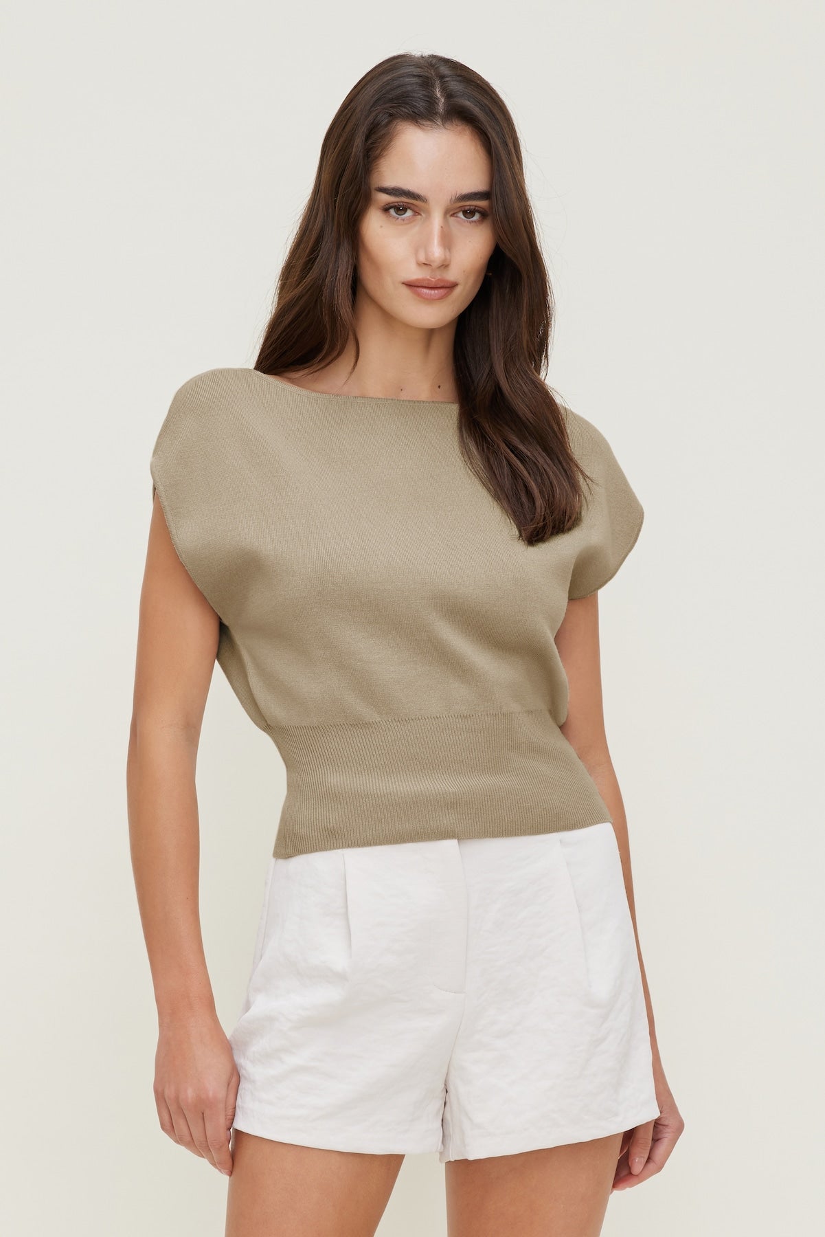 Aria Boat Neck Sweater  Beige - Dynamite