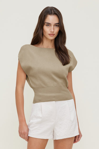 Aria Boat Neck Sweater  Beige - Dynamite