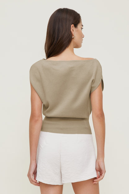 Aria Boat Neck Sweater  Beige - Dynamite