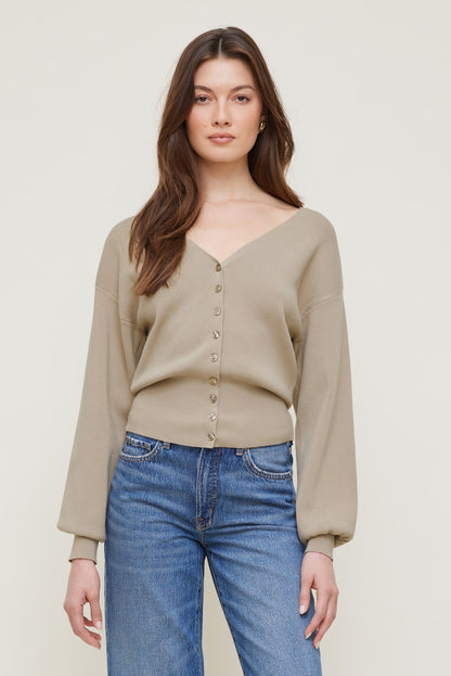 V Neck Cardigan Beige - Dynamite