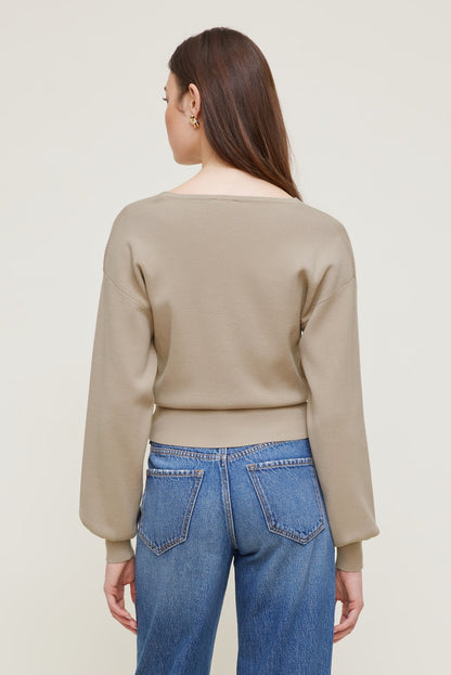 V Neck Cardigan Beige - Dynamite