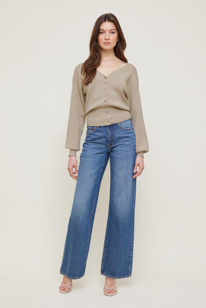 V Neck Cardigan Beige - Dynamite