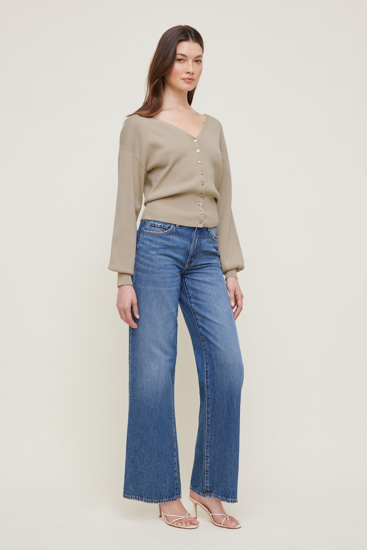 V Neck Cardigan Beige - Dynamite