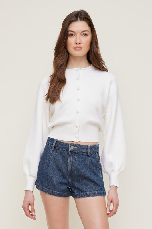Balloon Sleeve Cardigan White - Dynamite
