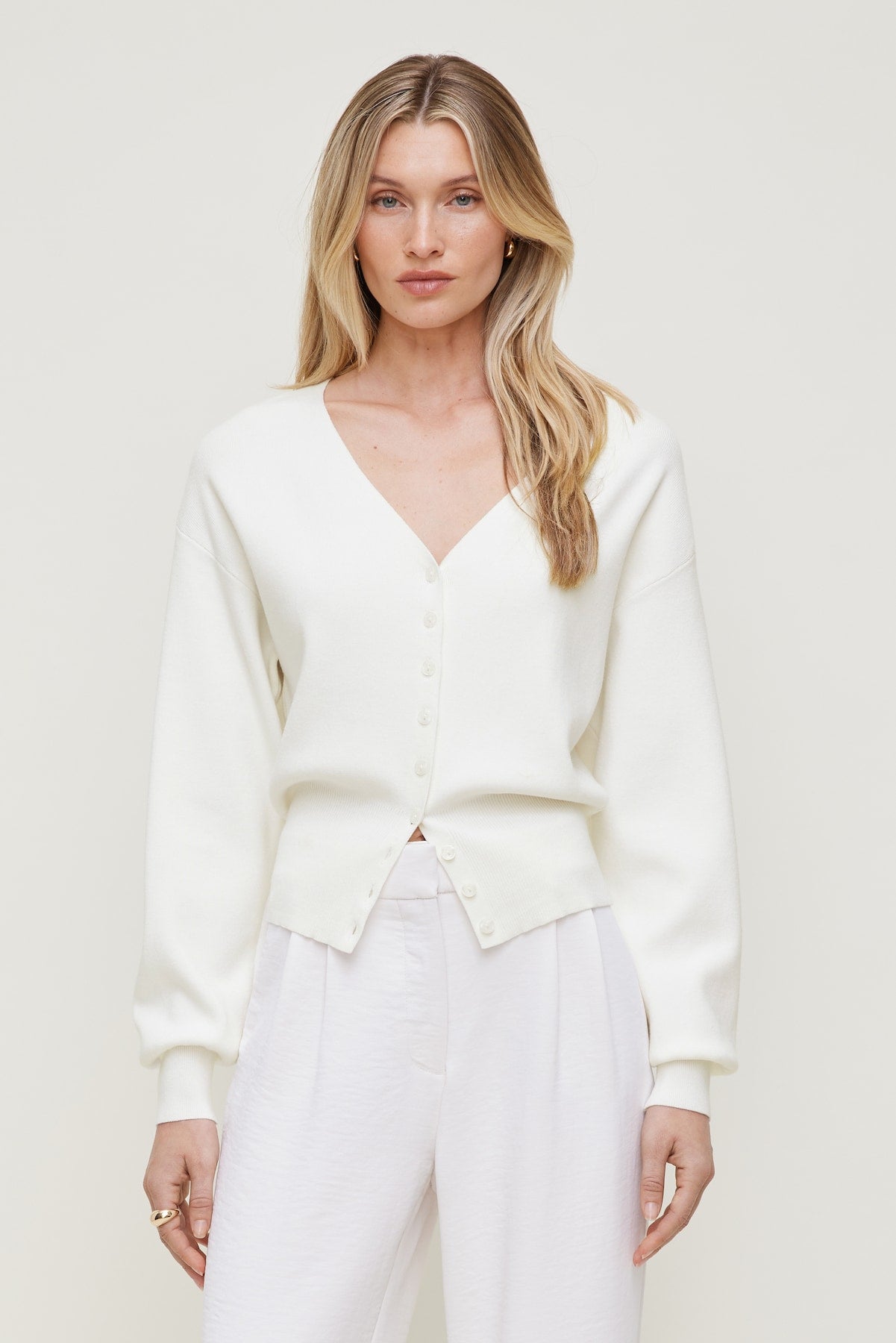 V Neck Cardigan White - Dynamite