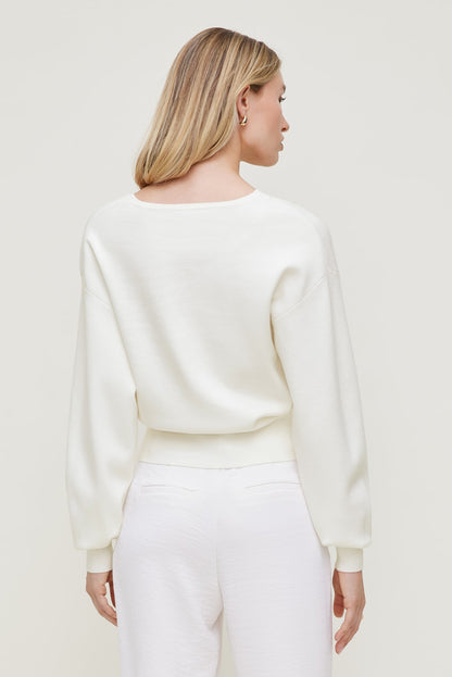 V Neck Cardigan White - Dynamite