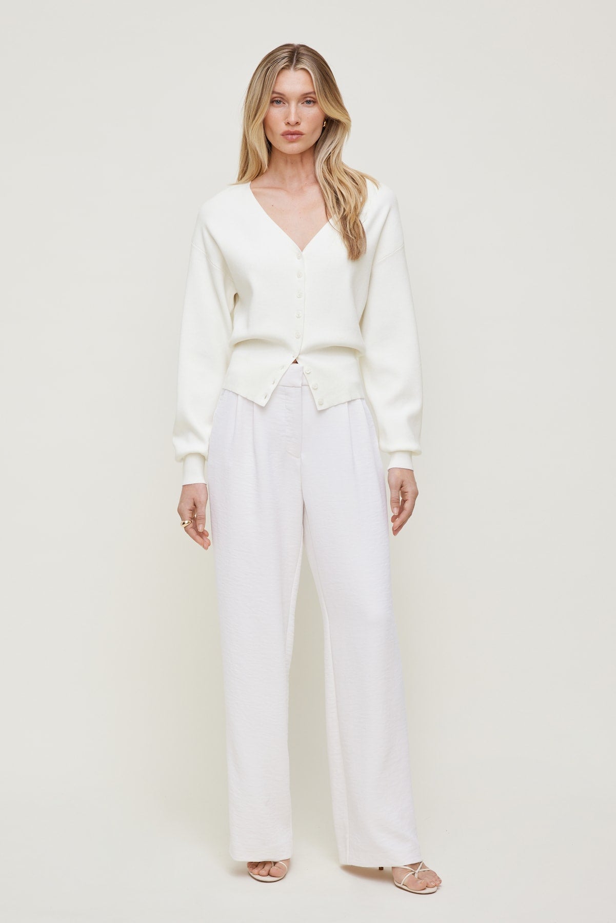 V Neck Cardigan White - Dynamite
