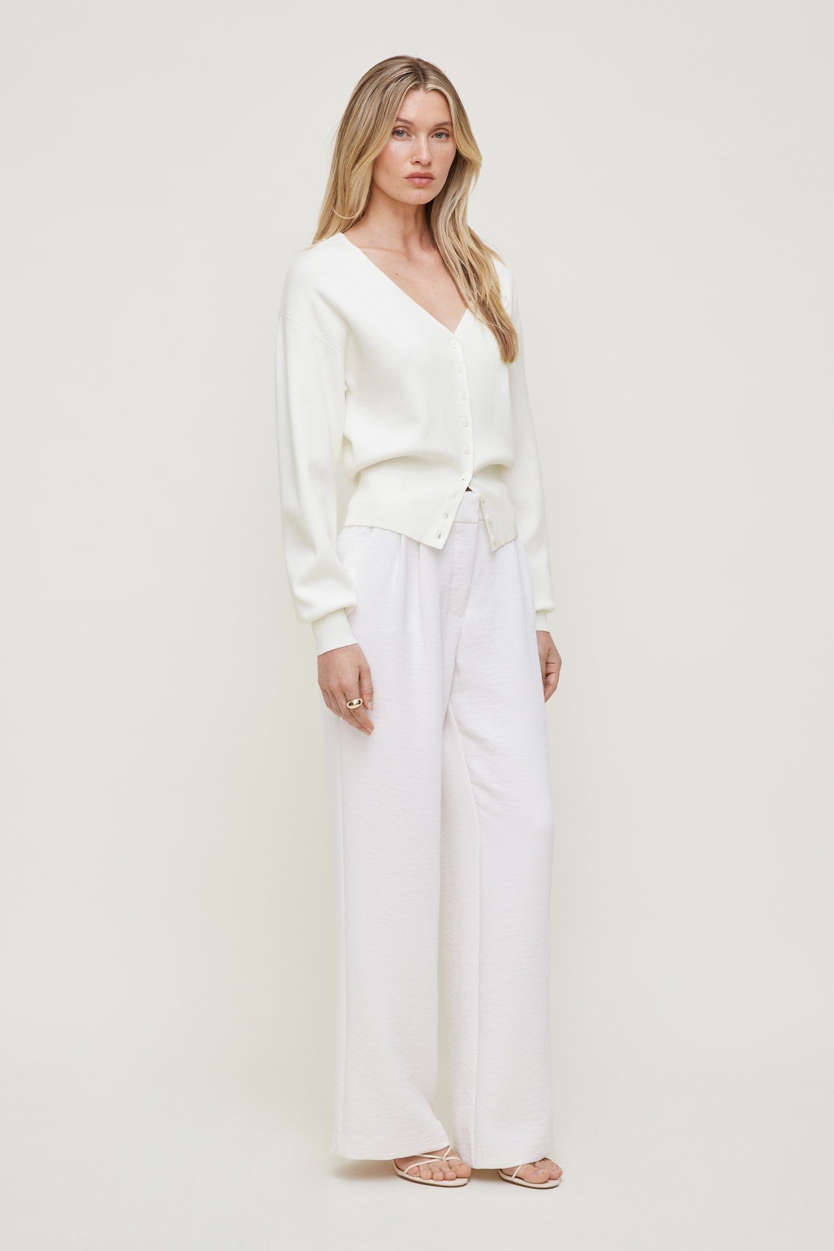 V Neck Cardigan White - Dynamite