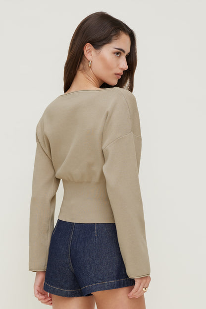 Cinched Boat Neck Sweater BEIGE - Dynamite