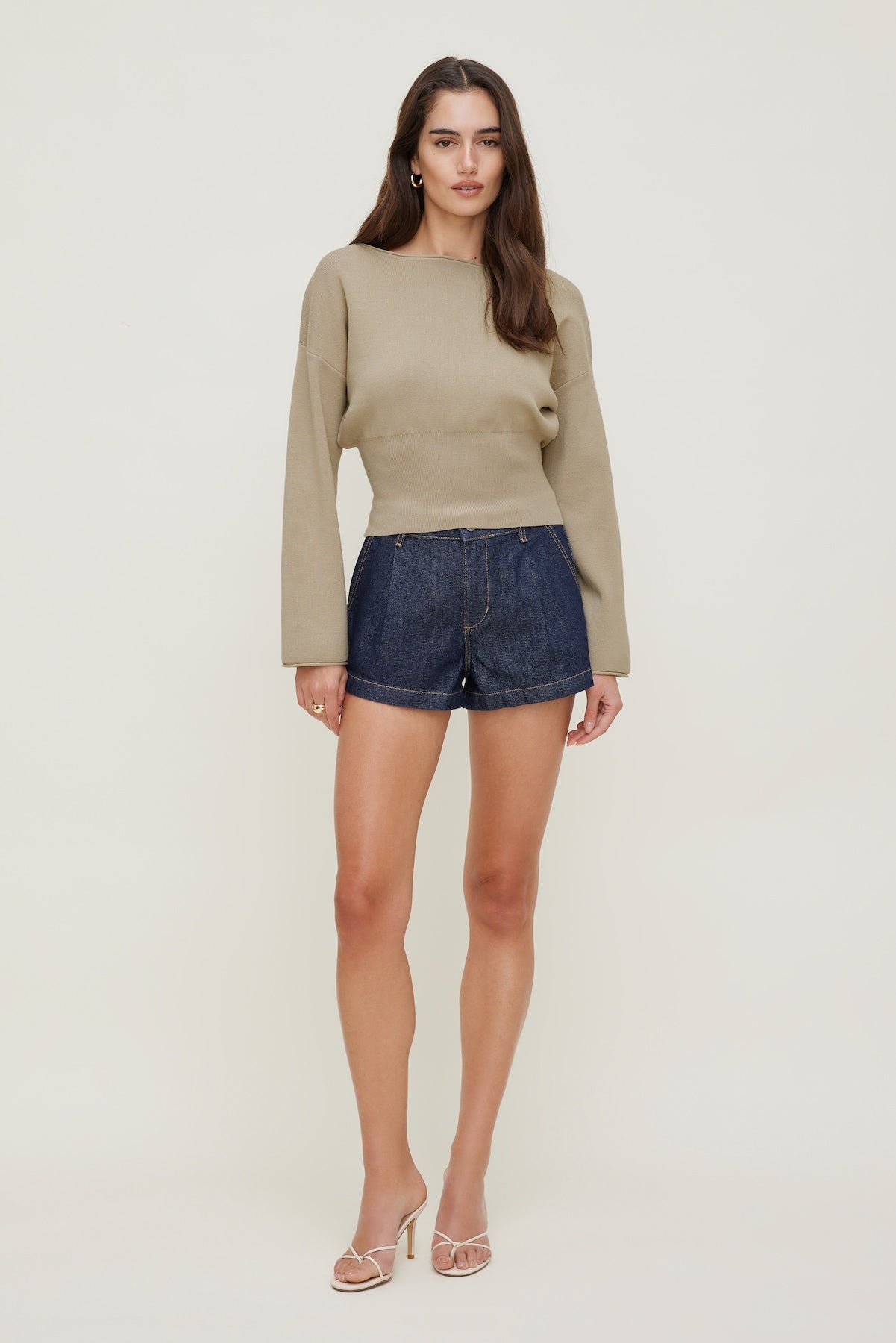 Cinched Boat Neck Sweater BEIGE - Dynamite